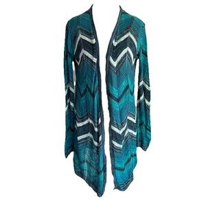 Xhilaration Y2K Blue Turquoise Chevron Pattern Long Sleeve Open Cardigan Sz XL